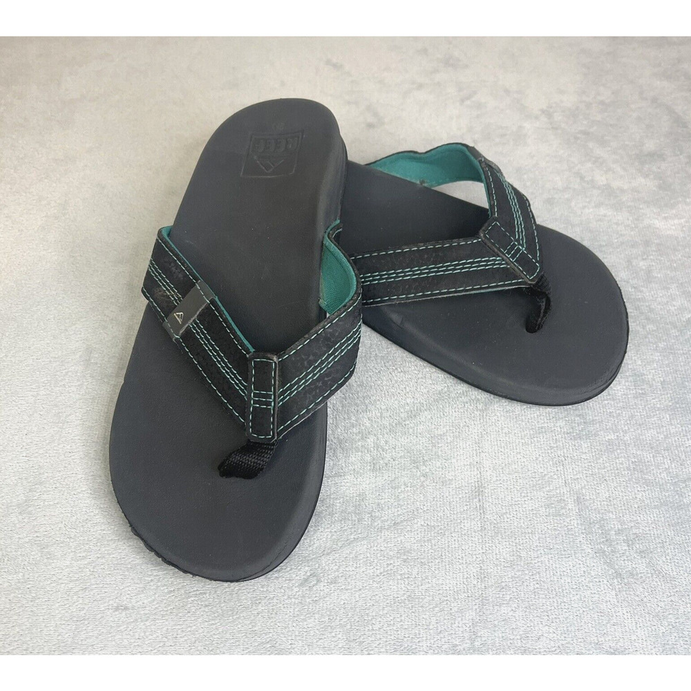 Reef Youth Flip Flop Size 2/3 Black Teal Blue Cushion Bounce Summer Lightweight